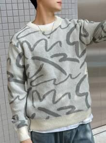 Manfinity Hypemode Men's Round Neck Long Sleeve Striped Pattern Casual Loose Sweater, Autumn/Winter - Multicolor - View 5