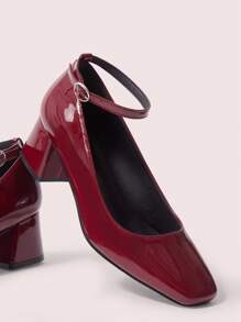 CUCCOO DOLLMOD Simple Mary Jane Style Thick Heel Women High Heels Shoes, Suitable For Halloween Valentines - Burgundy - View 2