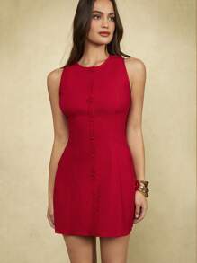 Forever 21 女士无袖纯色简约休闲迷你连衣裙，时尚日常穿着 - 紅色 - 查看 5