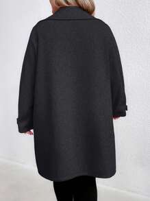 SHEIN CURVE+ Plus Size Women Solid Color Lapel Neck Long Sleeve Casual Jacket, Autumn/Winter - Dark Grey - View 2