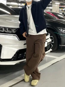 DAZY 男式休闲直筒拉链前开衩工装裤