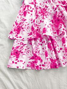 Soleia Plus Size Women Vintage Floral Watercolor Rose Print Ruffled Neck Bowknot Detail Casual Midi Dress, Romantic For Spring, Summer, Back To School, Christmas, Graduation, Wedding,Summer Dresses For Women - Multicolor - View 5