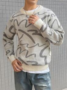 Manfinity Hypemode Men's Round Neck Long Sleeve Striped Pattern Casual Loose Sweater, Autumn/Winter - Multicolor - View 1