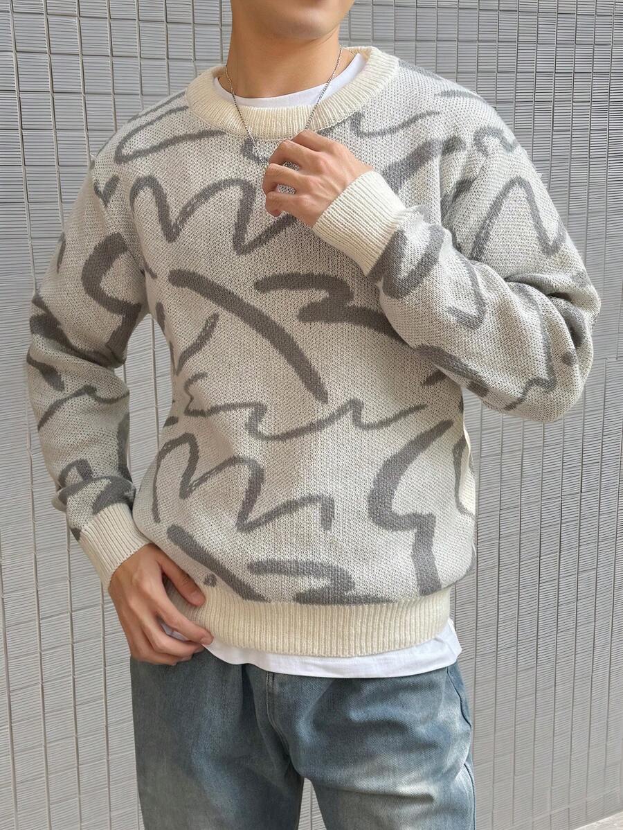 Manfinity Hypemode Men's Round Neck Long Sleeve Striped Pattern Casual Loose Sweater, Autumn/Winter - Multicolor - View 1