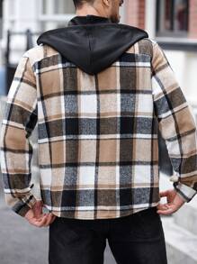 Manfinity CasualMax Plus Size Men's Casual Plaid Drawstring Hooded Shacket, Autumn/Winter