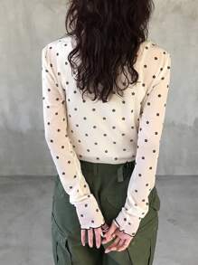 FRIFUL 女式波尔卡圆点衬衫，休闲简约风格，适合日常穿着，秋季服装长袖女式上衣