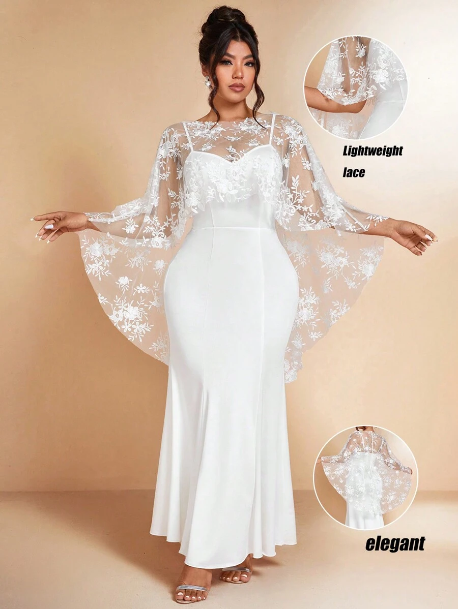 Cravure Women's Solid Color Lace Knitted Mermaid Dress, Wedding - White - View 1