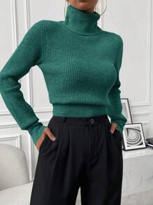 Chiquease Autumn/Winter Casual Solid Color Turtleneck Cropped Sweater