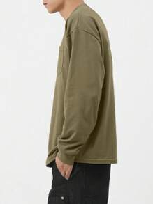 DAZY Camiseta básica casual holgada de unicolor para hombre, otoño e invierno - Verde - Ver 5