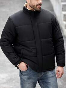 Manfinity Homme Men's Plus Size Solid Color Long Sleeve Casual Loose Padded Coat, Winter