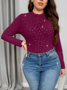 SHEIN Privé Plus Size Women Sparkly Mesh Knit Elegant Camisole Top, Flesh Color Sheer Party Underlay, Valentine