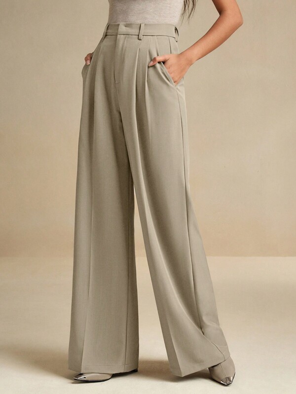 Anewsta Pantalones anchos minimalistas de unicolor elegantes y a la moda, atuendo para Año Nuevo para mujeres