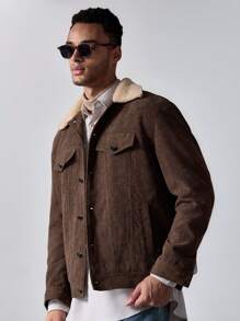 Manfinity VCAY Men's Casual Loose Fit Long Sleeve Open Front Jacket - Camel - View 4