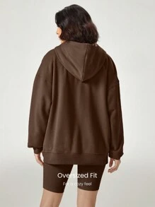 GLOWMODE Everyday Fleece Keep It Casual Unisex Long Sleeve Hoodie Jacket With Basic Pockets Daily Casual - Brown - View 2