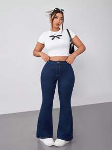 SHEIN EZwear 大码休闲修身喇叭牛仔裤