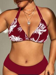 Swim Vcay 1pc Plus Size Women's Halter Neck Tie-Up 3-Point Cup Sexy Beach Swimwear Top Summer