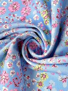 EMERY ROSE Vacation Casual Ditsy Floral Puff Sleeve Shirt (Asymmetric Floral Pattern) - Baby Blue - View 6