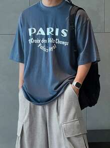 DAZY Men's Basic Blue Letter Print T-Shirt,Graphic Tees - Blue - View 5