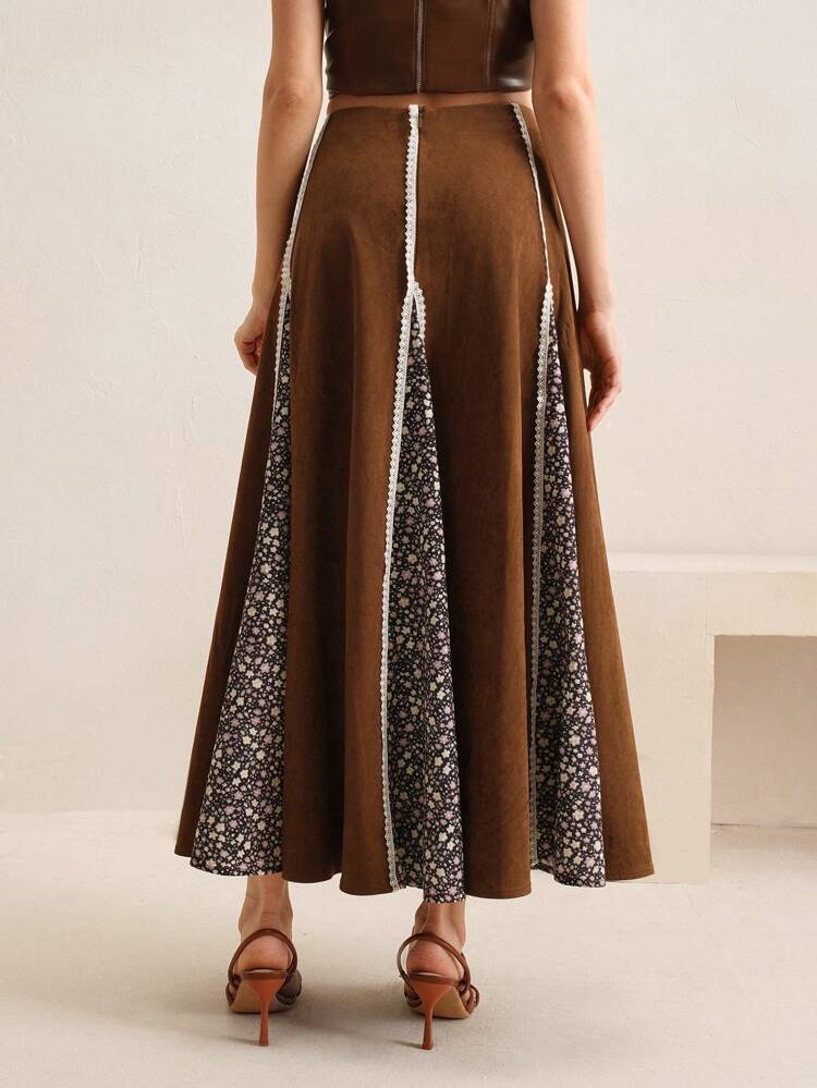 Women's Khaki Beige Pleated Skirt, Elegant