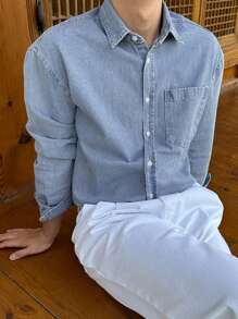 DAZY Men's Casual Washed Blue Denim Jacket, Autumn - Blue - View 6