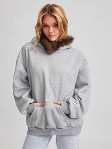 SHEIN Unity 1pc Women's Casual Versatile Fashionable Minimalist Thick Oversized Collar Loose Sweatshirt, Autumn/Winter - Grey - View 6