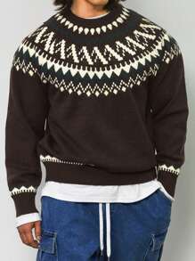 DAZY Men's Crew Neck Sweater, Simple & Fashionable, Casual And Everyday Wear,Fall Clothes - Coffee Brown - View 3
