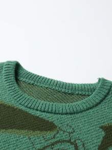 Manfinity EZcore Men's Casual Crew Neck Long Sleeve Star Pattern Sweater, Autumn/Winter - Army Green - View 3