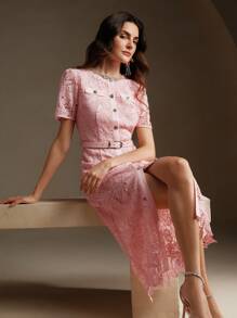 Anewsta Pink Lace New Party Birthday Dress For Valentine's Day - Pink - View 5