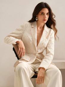 Anewsta Wasserlösliche Spitzengestrickte Damenjacke mit langen Ärmeln für den Neujahrsanzug