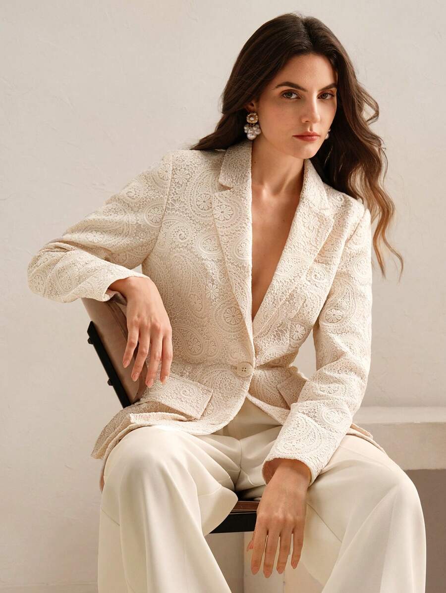 Anewsta Wasserlösliche Spitzengestrickte Damenjacke mit langen Ärmeln für den Neujahrsanzug