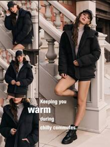 GLOWMODE 轻盈保暖休闲合身臀部长度可调节连帽羽绒夹克日常休闲冬季 - 黑色 - 查看 8