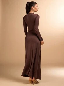 SHEIN BAE Vestido de manga larga fruncido minimalista para mujer, capa base versátil para otoño/invierno