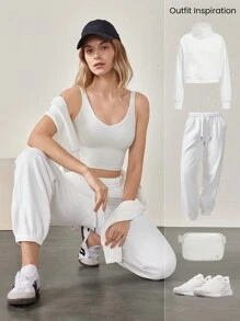 GLOWMODE 30'' Everyday Fleece Be Comfy Oversized Fit Adjustable Drawstring Waist Basic Joggers With Side Pockets Daily Casual - White - View 6