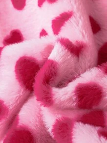 SHEIN Young Girls Fashionable Reversible Heart Pattern Plush Hooded Zipper Jacket - Hot Pink - View 3