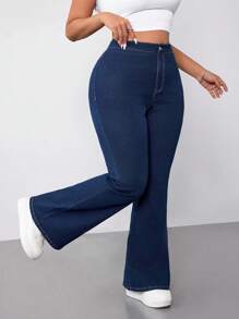 SHEIN EZwear 大码休闲修身喇叭牛仔裤