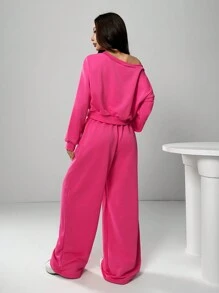 SHEIN EZwear 1pc Set Oblique Shoulder Sweatshirt & Sweatpants