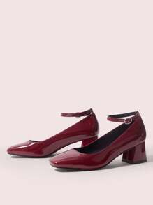 CUCCOO DOLLMOD Simple Mary Jane Style Thick Heel Women High Heels Shoes, Suitable For Halloween Valentines - Burgundy - View 9