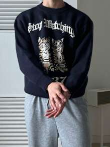 DAZY Men's Cartoon Cat Jacquard Pattern Sweater,Fall Clothes