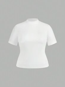 SHEIN EZwear Women's Plus Size Mock Neck Tee Shirts, 3 Packs Basic Tight Fitting Tops - Multicolor - View 9