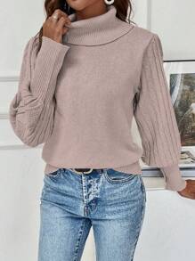 EMERY ROSE Solid Color Turtleneck Lantern Sleeve Sweater,Long Sleeve Tops Knit Pullover Fall Winter Outfit