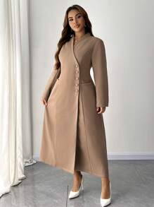 Celure Plus Size Dames Effen Kleur Enkelrijgs Lange Overjas Voor Herfst/Winter