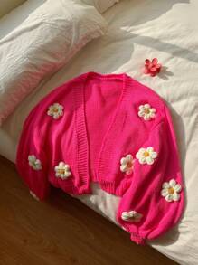 Comfortcana 花卉贴花主教袖开衫、长袖上衣