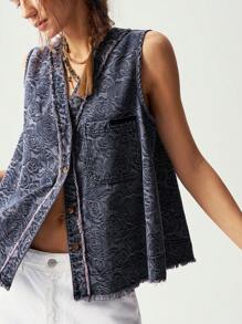 Bohemela 秋冬休闲牛仔提花宽松无袖女背心