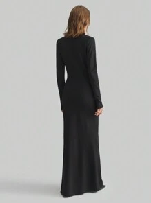Ontre 2025 Spring Women's Apparel Valentine's Day Knit Dress, Collar Neckline Long Sleeve, Thick Knit Material, Simple And Elegant For Formal Event, Party Dress