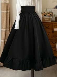 Sweetra 大码女式黑色中世纪风格复古喇叭下摆经典A字长裙 - 黑色 - 查看 2