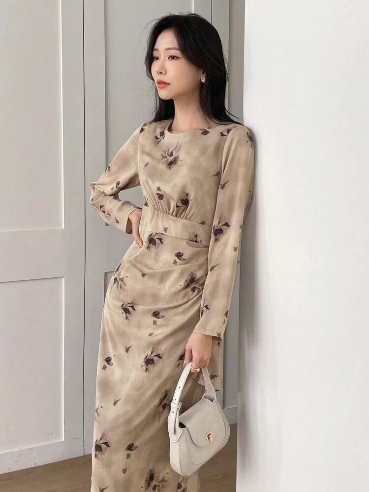 Retro Print Dress, New Chinese-Style Design Dress, Fall Dress Long Sleeve Dress Floral Dresses For Women
