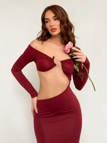 Aloruh Women's Ankara Red Extra Long Metallic Hollow Out Slim High Slit Romantic Date Night Dress Valentine's Day Outfit