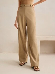 Anewsta Calça Cargo Reta de Cintura Alta Feminina, Estilo Casual com Leve Elasticidade, Versátil para Uso Casual e Profissional - Caqui - Visão 7