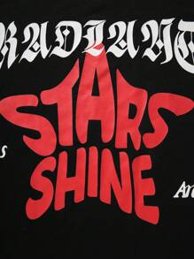 SHEIN 青少年男孩街头休闲简约星星哥特字母印花圆领短袖T恤拼色裤子套装适合旅行适合春夏旅行装，春季 - 彩色 - 查看 3