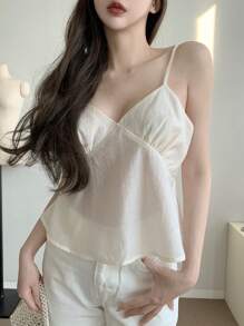 DAZY 优雅简约纯色修身女式背心，夏季娃娃装上衣